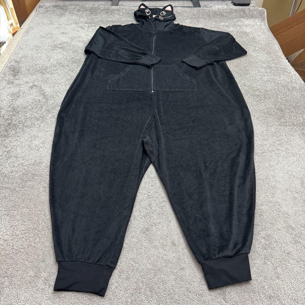 Torrid Sleep Pajama Cozy Womens 5/6 5X 6X Black Cat Hooded Fleece One Piece